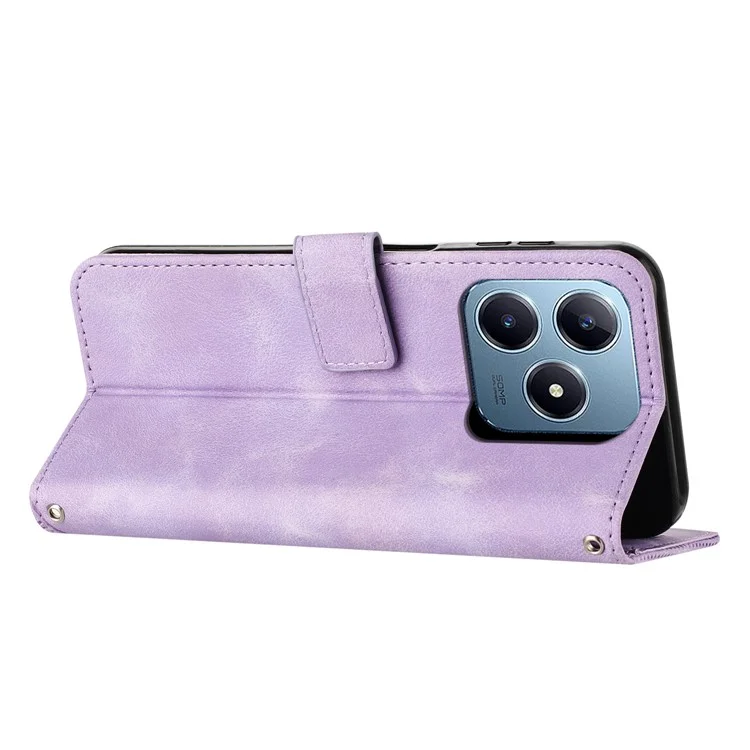 For Realme Note 60x 4G / C63 4G / C61 4G / Note 60 Case Triangle Leather Phone Cover Stand Wrist Strap - Purple