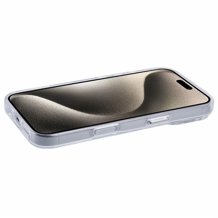 For iPhone 16 Pro Max Case Soft TPU Frame Hard PC Back Phone Cover 2.0mm Thick - Transparent White