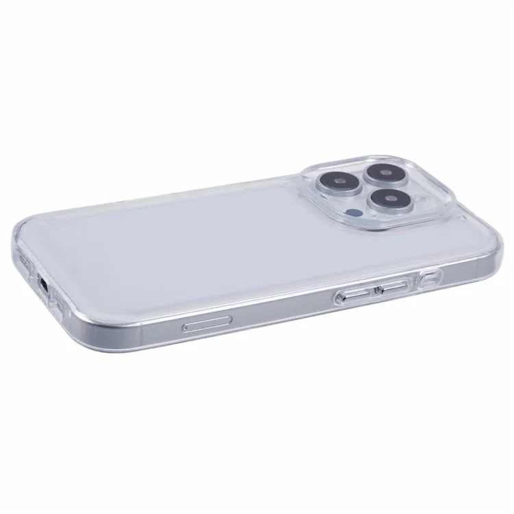 For iPhone 16 Pro Max Case Soft TPU Frame Hard PC Back Phone Cover 2.0mm Thick - Transparent White