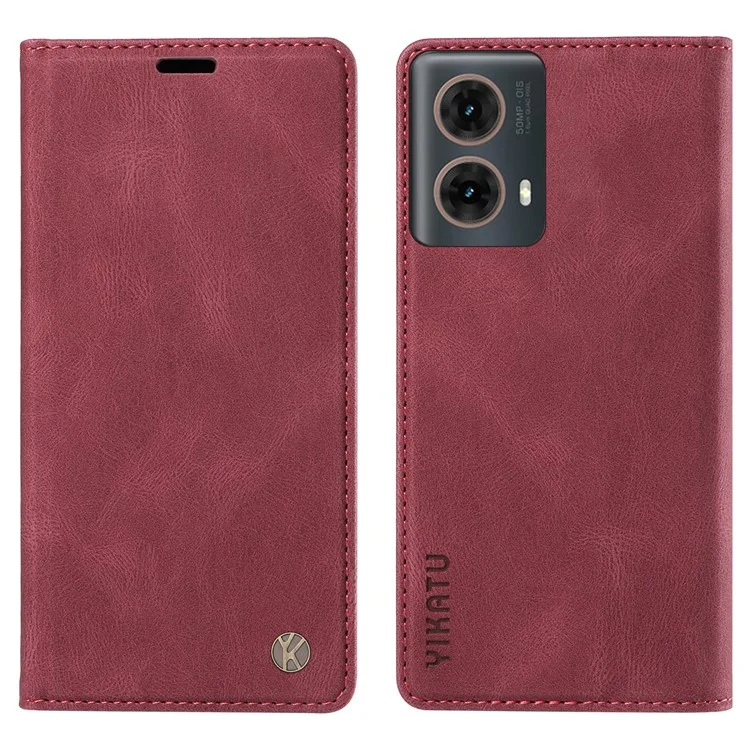 YIKATU YK-004 для Motorola Moto G85 5G / S50 Neo 5G чехол-кошелек из кожи с сенсорным экраном - винно-красный