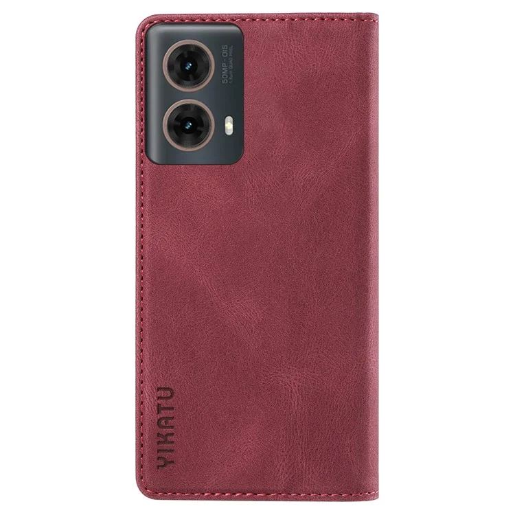 YIKATU YK-004 для Motorola Moto G85 5G / S50 Neo 5G чехол-кошелек из кожи с сенсорным экраном - винно-красный