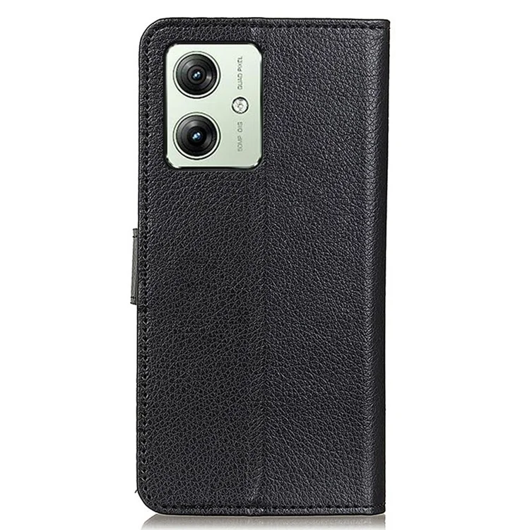 For Motorola Moto G64 5G Stand Case Litchi Texture Leather Wallet Phone Cover - Black