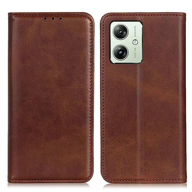 For Motorola Moto G64 5G Wallet Case Cowhide Texture Split Leather Phone Cover - Coffee