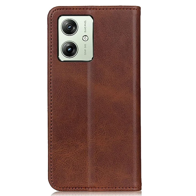 For Motorola Moto G64 5G Wallet Case Cowhide Texture Split Leather Phone Cover - Coffee