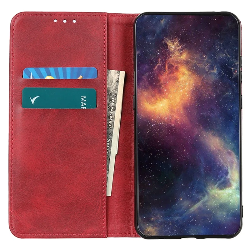 For Motorola Moto G64 5G Wallet Case Cowhide Texture Split Leather Phone Cover - Red