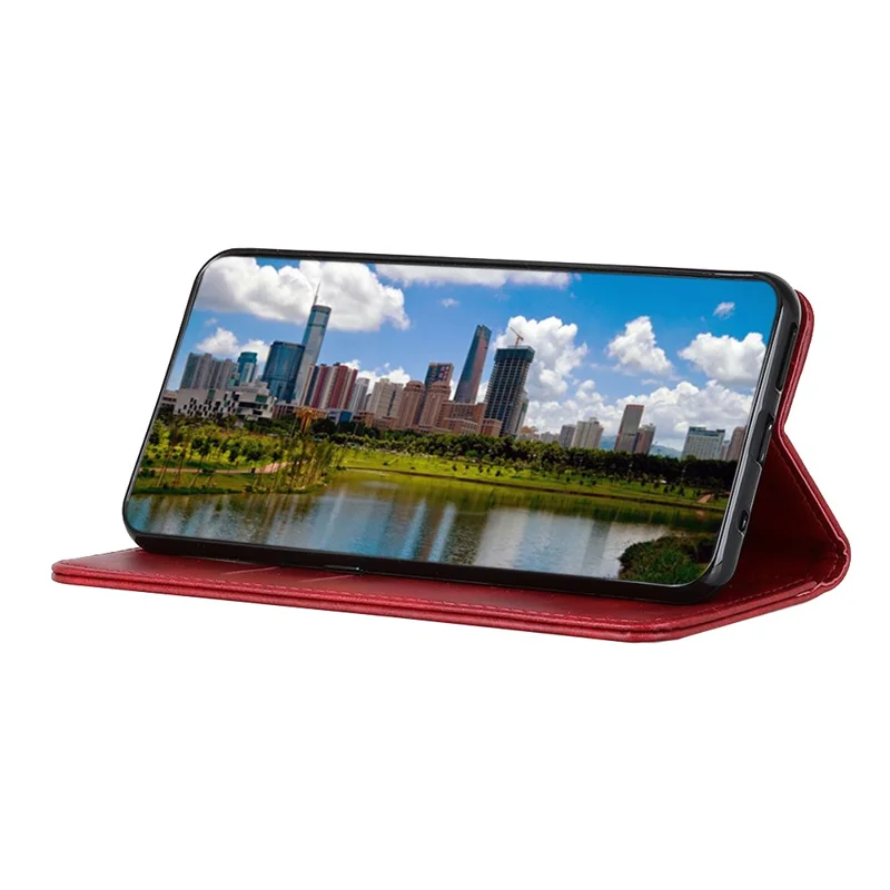 For Motorola Moto G64 5G Wallet Case Cowhide Texture Split Leather Phone Cover - Red