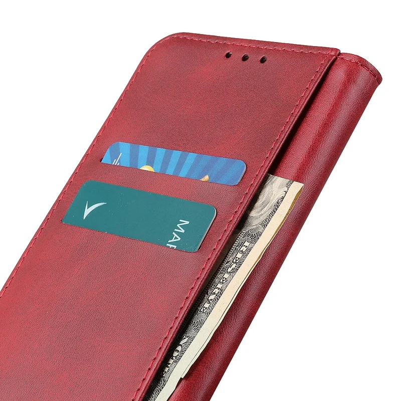 For Motorola Moto G64 5G Wallet Case Cowhide Texture Split Leather Phone Cover - Red