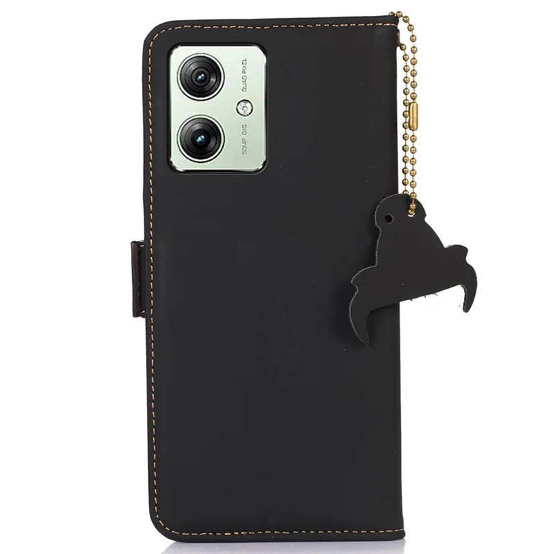 For Motorola Moto G64 5G Case Anti-Scratch Genuine Cow Leather Phone Cover RFID Blocking Wallet - Black