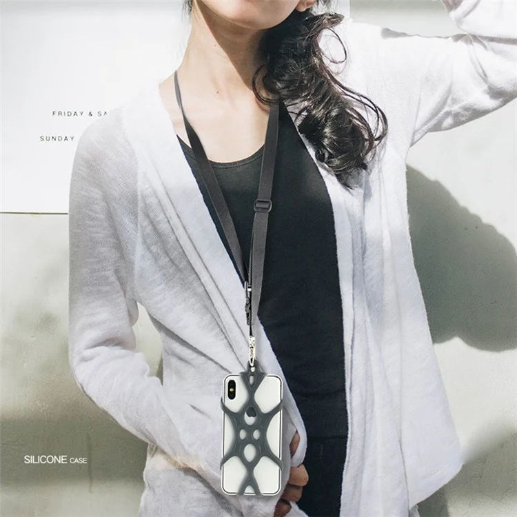 Silikon-Nackengurt-Handyhalter, kompatibel mit Smartphones von 4,0-6,2 Zoll - Space Grey