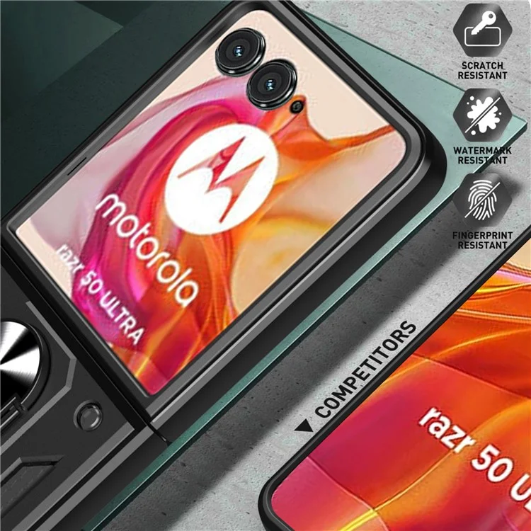 Für Motorola Razr 50 Ultra 5G Kickstand-Hülle PC+TPU Handyhülle mit ausklappbarer Kamera-Abdeckung - Schwarz