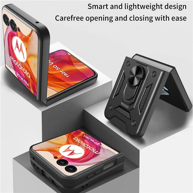 For Motorola Razr 50 Ultra 5G Kickstand Case PC+TPU Phone Shell with Slide Camera Lid - Red
