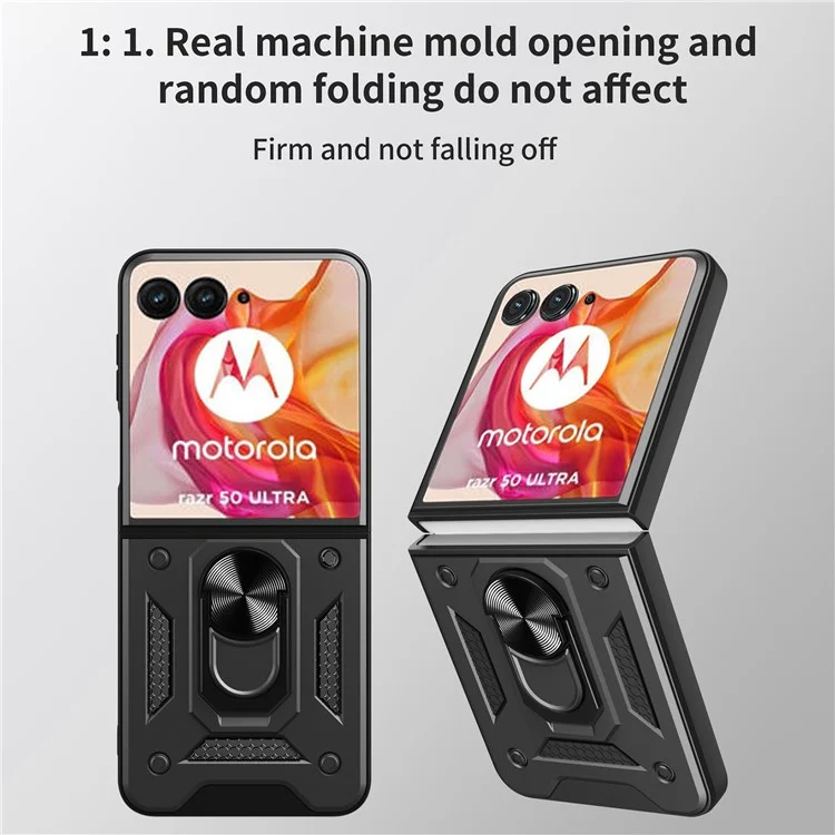 For Motorola Razr 50 Ultra 5G Kickstand Case PC+TPU Phone Shell with Slide Camera Lid - Red