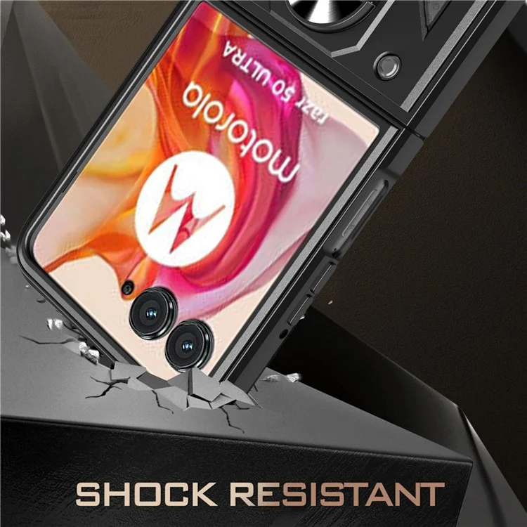 For Motorola Razr 50 Ultra 5G Kickstand Case PC+TPU Phone Shell with Slide Camera Lid - Red