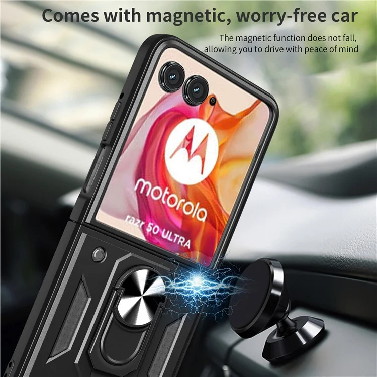 For Motorola Razr 50 Ultra 5G Kickstand Case PC+TPU Phone Shell with Slide Camera Lid - Red