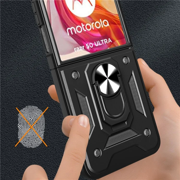 For Motorola Razr 50 Ultra 5G Kickstand Case PC+TPU Phone Shell with Slide Camera Lid - Red