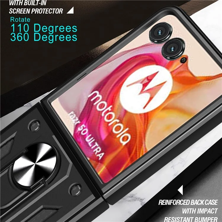 For Motorola Razr 50 Ultra 5G Kickstand Case PC+TPU Phone Shell with Slide Camera Lid - Red