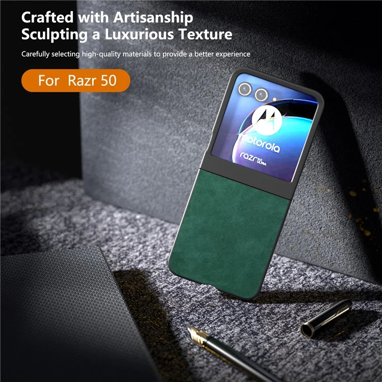 ABEEL para Motorola Razr 50 5G Funda Negro Borde Piel sintética+Caja de teléfono plegable de PC - Verde