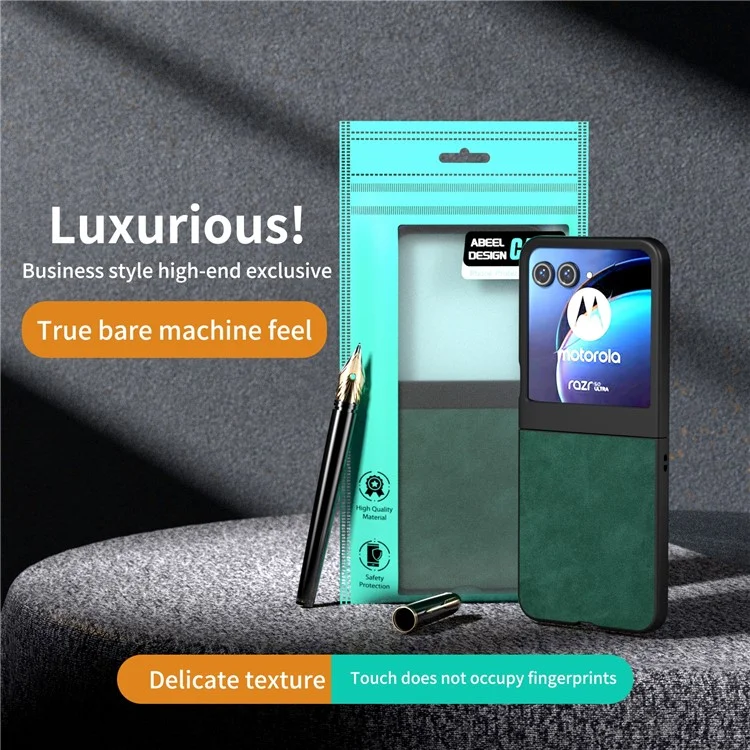 ABEEL para Motorola Razr 50 5G Funda Negro Borde Piel sintética+Caja de teléfono plegable de PC - Verde