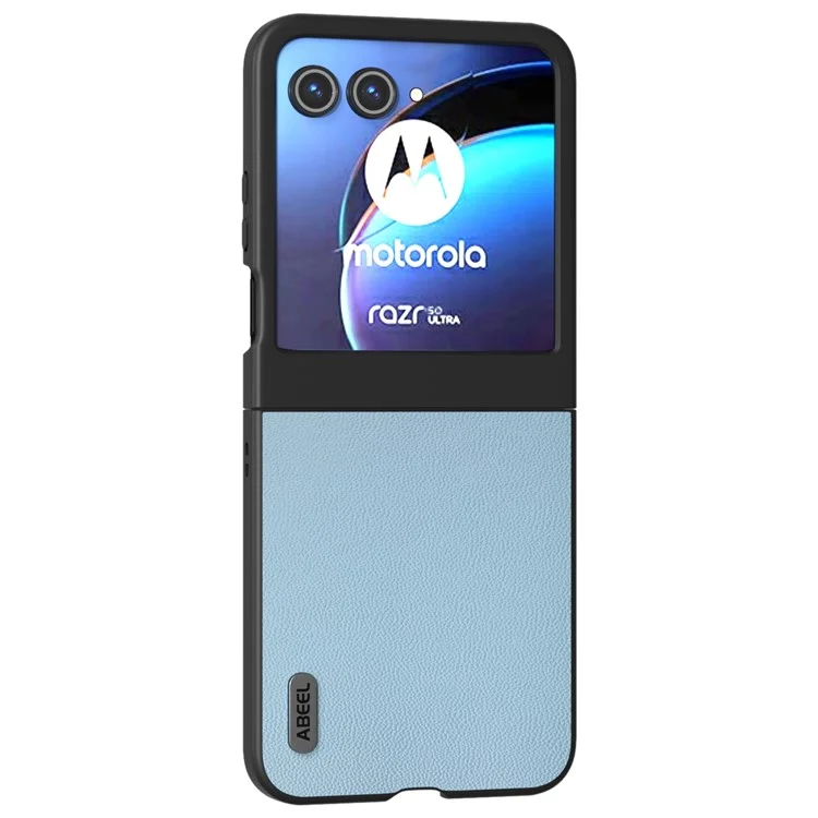 ABEEL Para Motorola Razr 50 5G Funda Piel de Vaca Auténtica PC Cubierta de Teléfono Borde Negro - Azul Cielo