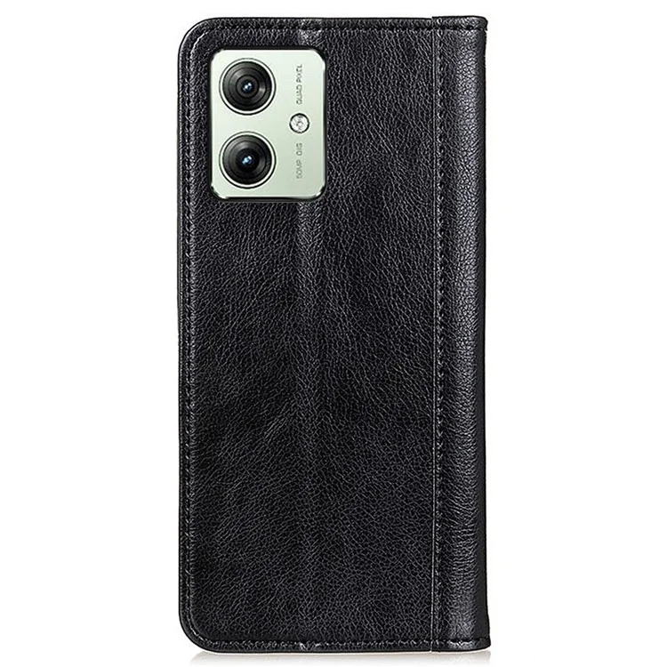 For Motorola Moto G64 5G / G54 Power 5G Wallet Case Split Leather Litchi Texture Phone Cover - Black