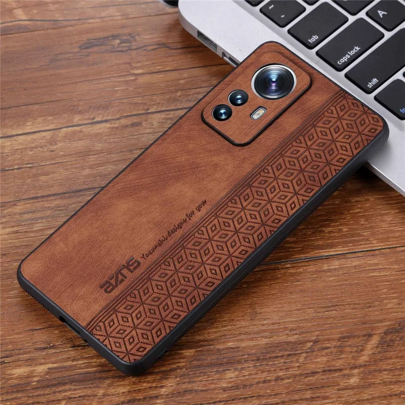 Coque de téléphone anti-chute AZNS pour Xiaomi 12 Lite 5G, coque de protection en cuir PU + TPU avec motif stylisé - Marron