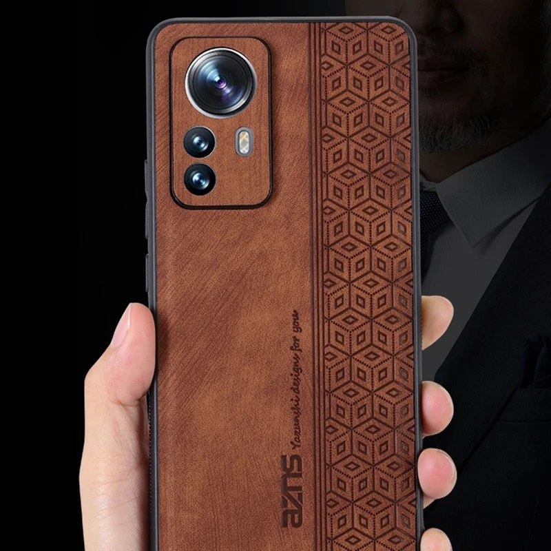Coque de téléphone anti-chute AZNS pour Xiaomi 12 Lite 5G, coque de protection en cuir PU + TPU avec motif stylisé - Marron