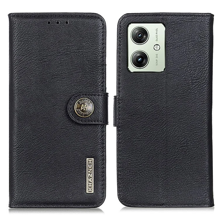 KHAZNEH For Motorola Moto G64 5G Case Cowhide Texture Leather Wallet Stand Cover - Black