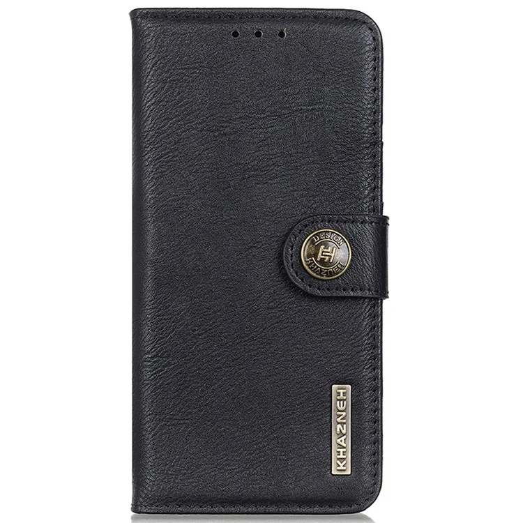 KHAZNEH For Motorola Moto G64 5G Case Cowhide Texture Leather Wallet Stand Cover - Black