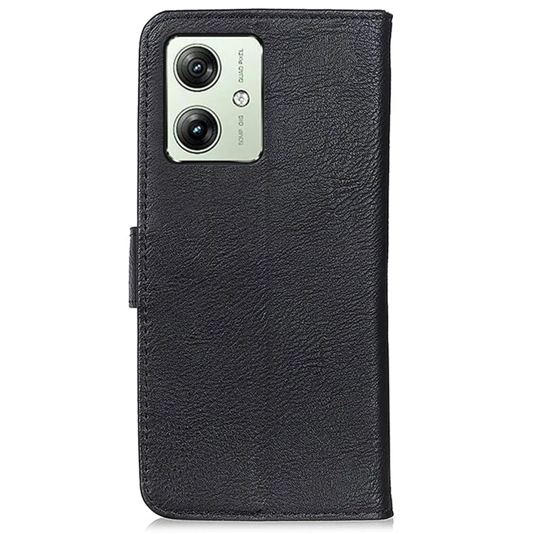 KHAZNEH For Motorola Moto G64 5G Case Cowhide Texture Leather Wallet Stand Cover - Black