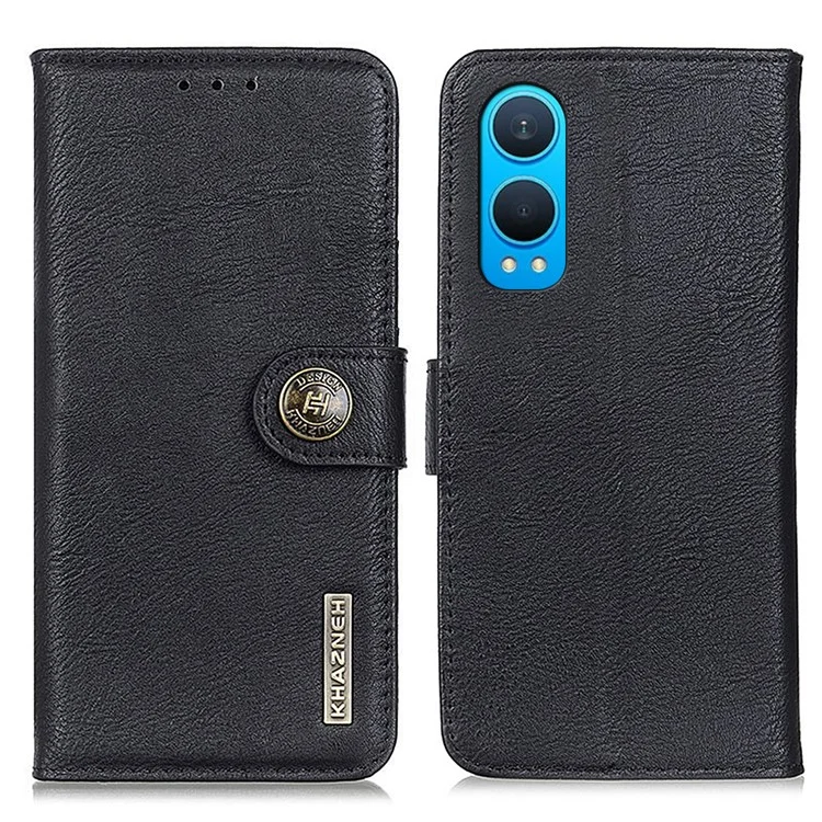 KHAZNEH For OnePlus Nord CE4 Lite 5G / Oppo K12x 5G (China) Case Cowhide Texture Leather Wallet Stand Cover - Black