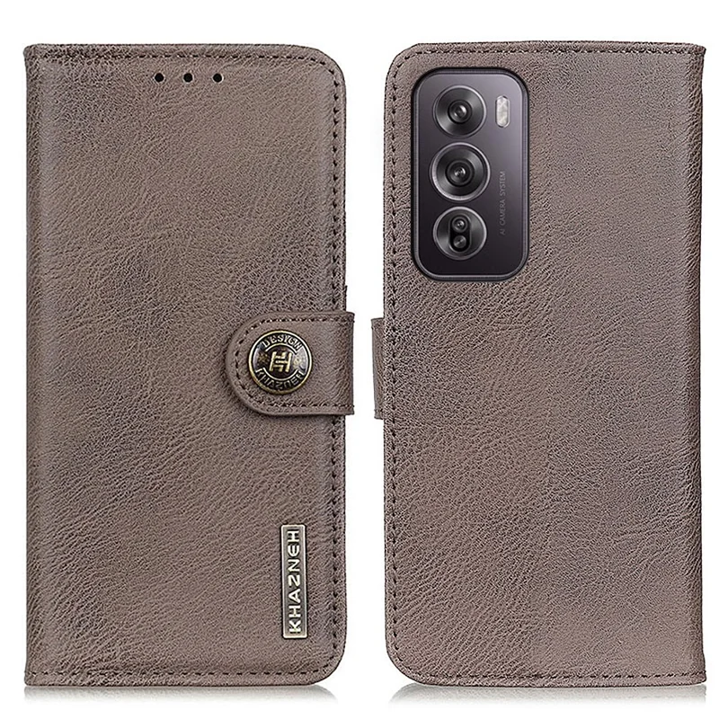 KHAZNEH For Oppo Reno12 Pro 5G (Global) Case Cowhide Texture Leather Wallet Stand Cover - Khaki