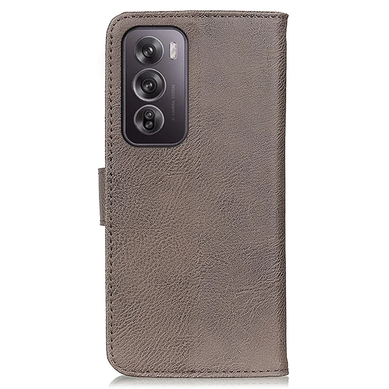 KHAZNEH For Oppo Reno12 Pro 5G (Global) Case Cowhide Texture Leather Wallet Stand Cover - Khaki