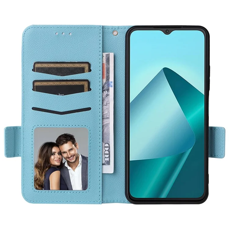 Pour Wiko T20 Coque avec sangle à main Texture en cuir de litchi Housse de téléphone - Bleu bébé