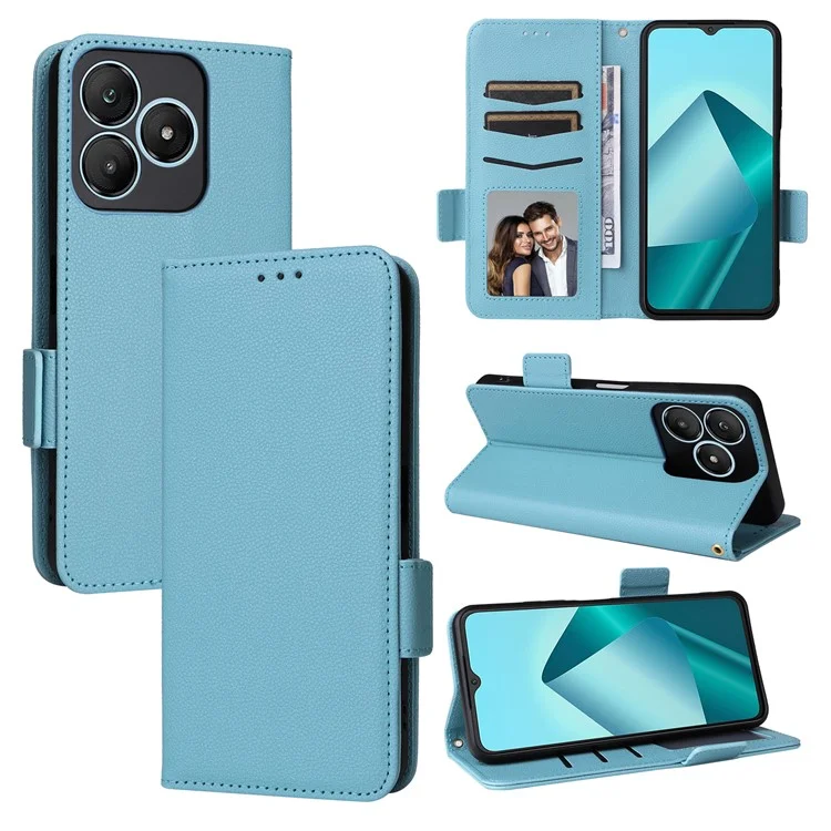 Pour Wiko T20 Coque avec sangle à main Texture en cuir de litchi Housse de téléphone - Bleu bébé