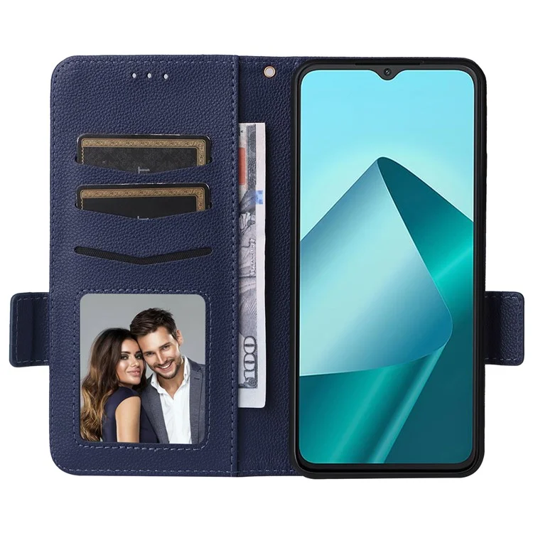 For Wiko T20 Case with Wrist Strap Litchi Texture PU Leather Wallet Phone Cover - Dark Blue