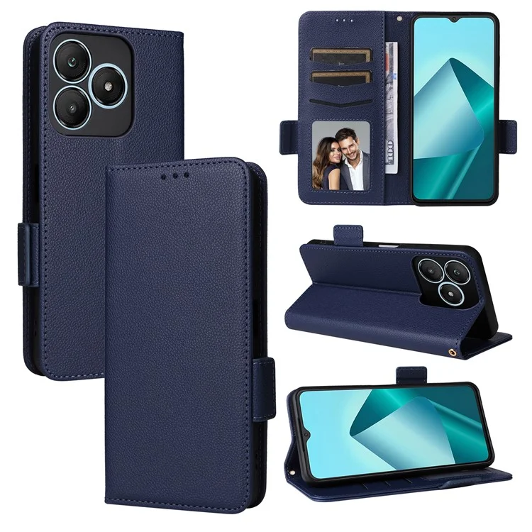 For Wiko T20 Case with Wrist Strap Litchi Texture PU Leather Wallet Phone Cover - Dark Blue
