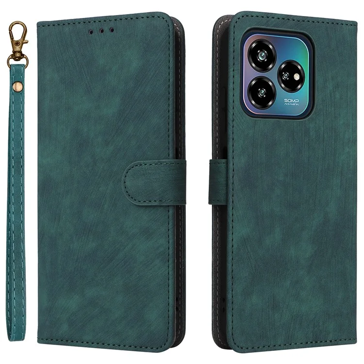 For ZTE Axon 60 Lite  /  Blade V60 Vita Leather Case RFID Blocking Wallet Phone Cover with Strap - Green
