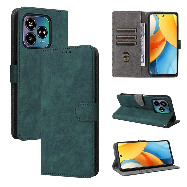 For ZTE Axon 60 Lite  /  Blade V60 Vita Leather Case RFID Blocking Wallet Phone Cover with Strap - Green