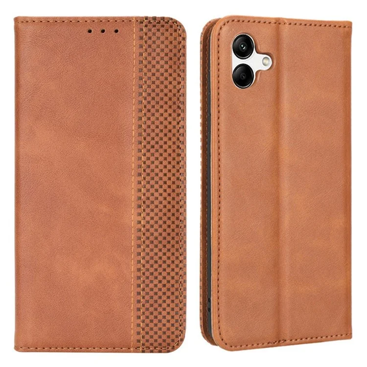 Per Samsung Galaxy A04 4G Retro PU Leather + TPU Case Impronta Portafoglio a Mosaico Coperchio di Chiusura Automatica Del Telefono Magnetico - Marrone