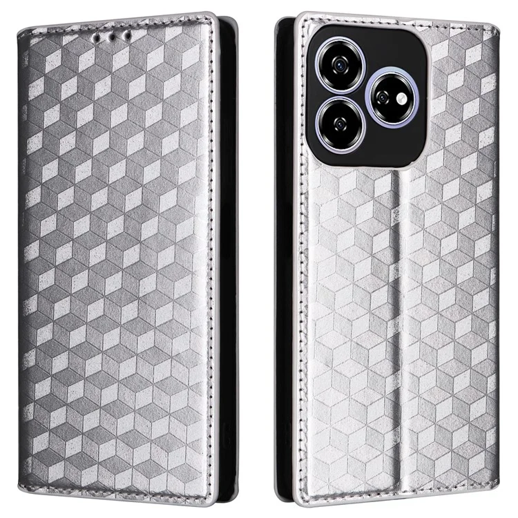 For ZTE Axon 60 (ZTE Blade V60) Case Leather Wallet Phone Cover Rhombus Imprinted - Silver