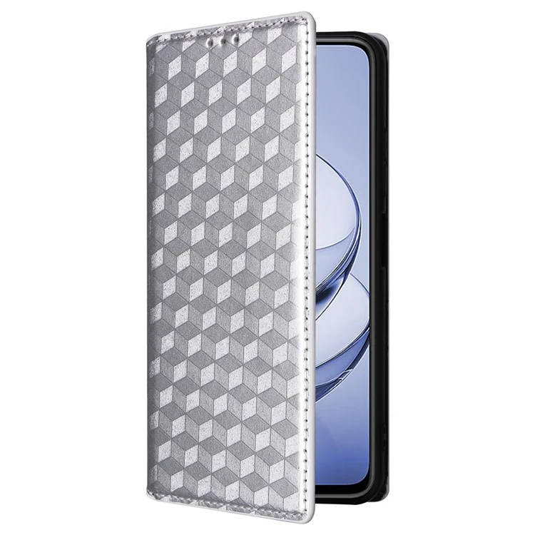 For ZTE Axon 60 (ZTE Blade V60) Case Leather Wallet Phone Cover Rhombus Imprinted - Silver