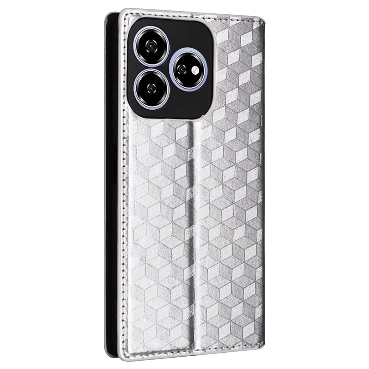 For ZTE Axon 60 (ZTE Blade V60) Case Leather Wallet Phone Cover Rhombus Imprinted - Silver