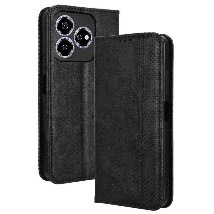 For ZTE Axon 60 (ZTE Blade V60) Case Retro PU Leather Wallet Phone Cover Stand - Black