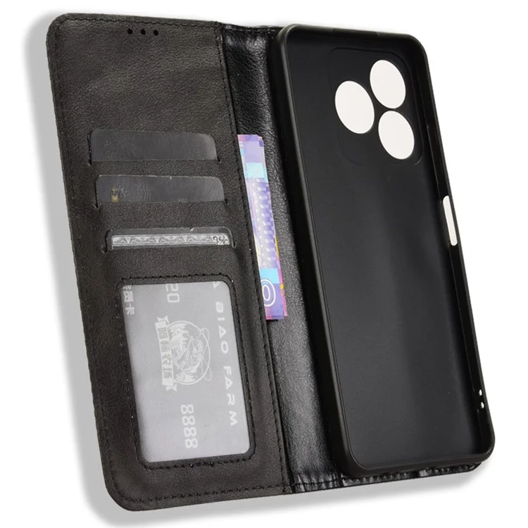 For ZTE Axon 60 (ZTE Blade V60) Case Retro PU Leather Wallet Phone Cover Stand - Black