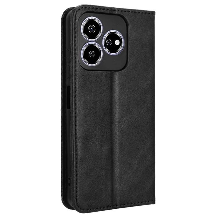 For ZTE Axon 60 (ZTE Blade V60) Case Retro PU Leather Wallet Phone Cover Stand - Black