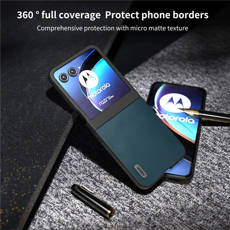 ABEEL для чехла Motorola Razr 50 5G Genuine Cow Leather+PC Folding Phone Cover - Green