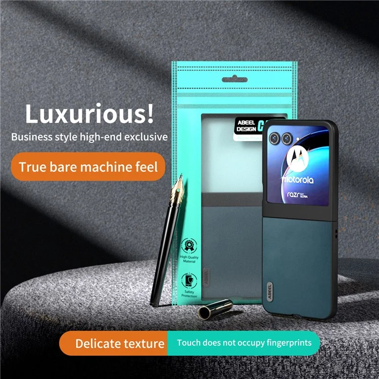 ABEEL для чехла Motorola Razr 50 5G Genuine Cow Leather+PC Folding Phone Cover - Green