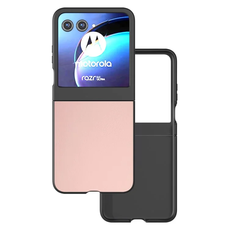 Pour Motorola Razr 50 5G Case Black Edge PU Leather Coated PC Phone Cover - Light Pink