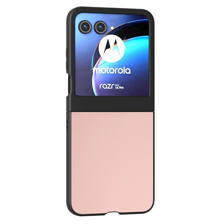 Pour Motorola Razr 50 5G Case Black Edge PU Leather Coated PC Phone Cover - Light Pink