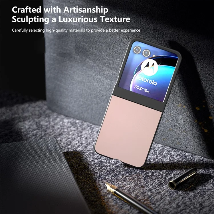 Pour Motorola Razr 50 5G Case Black Edge PU Leather Coated PC Phone Cover - Light Pink
